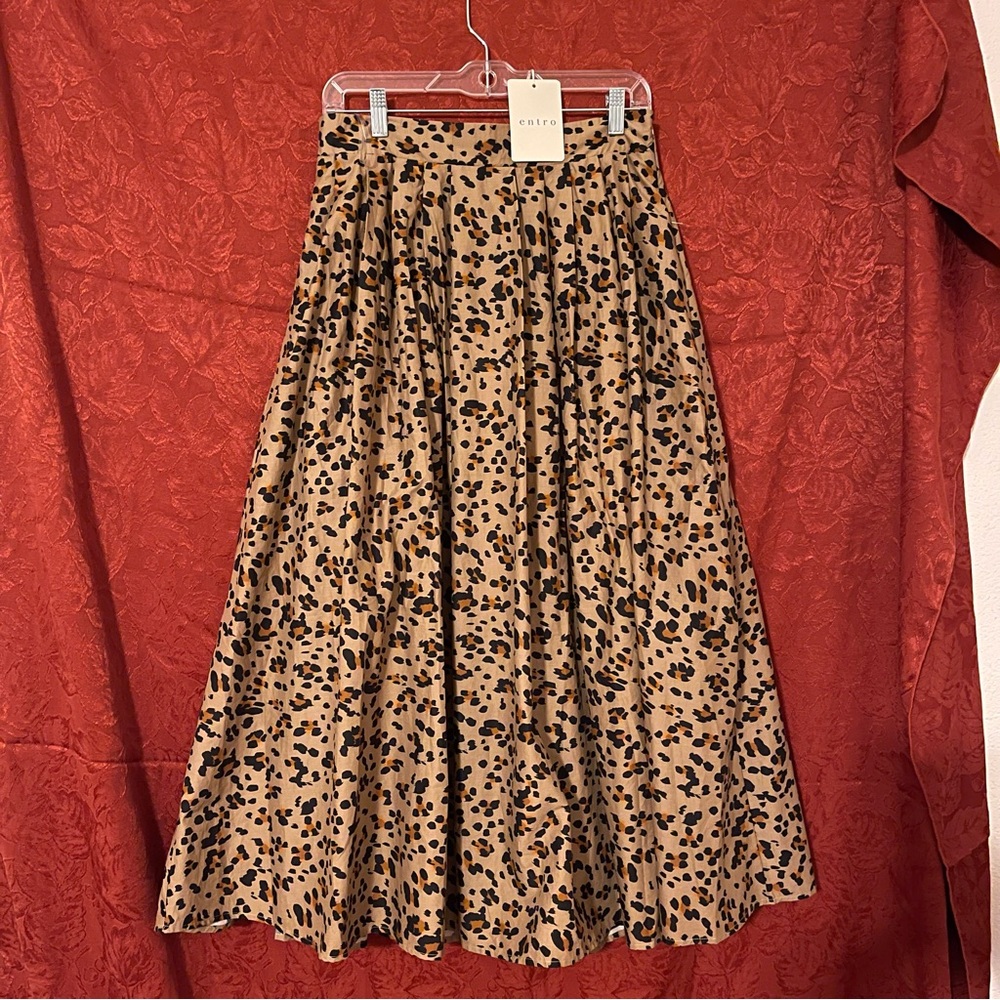Entro Leopard Print A-Line Skirt - Tan and Black